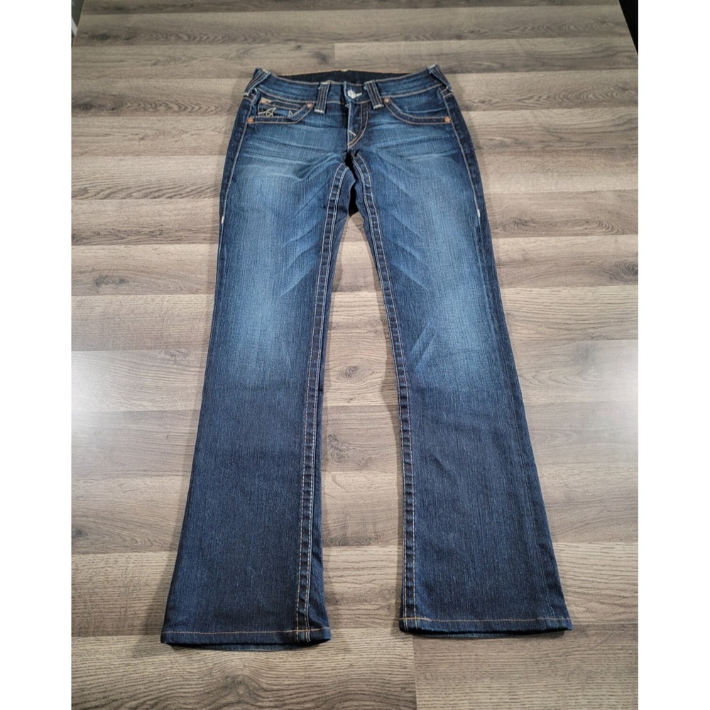 True Religion Slim Straight Jeans Size 29x32 Dark Wash World Tour Stretch Womens